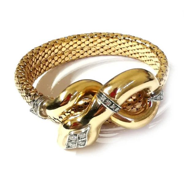 Vintage Italian Gold Snake Bracelet with Diamonds