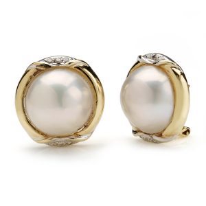 Vintage Mabe Pearl and Diamond Earrings
