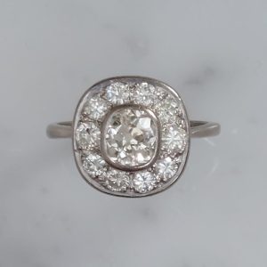 Vintage Old Mine Cut Diamond Cluster Ring, 2cts