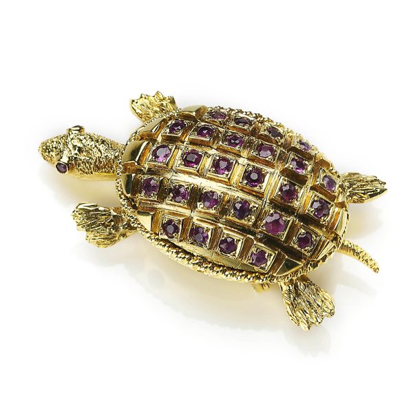 Vintage Ruby Set Turtle Brooch