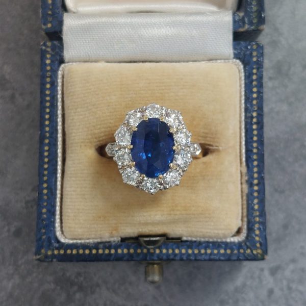 Vintage Sapphire and Diamond Cluster Ring, 3 Carats