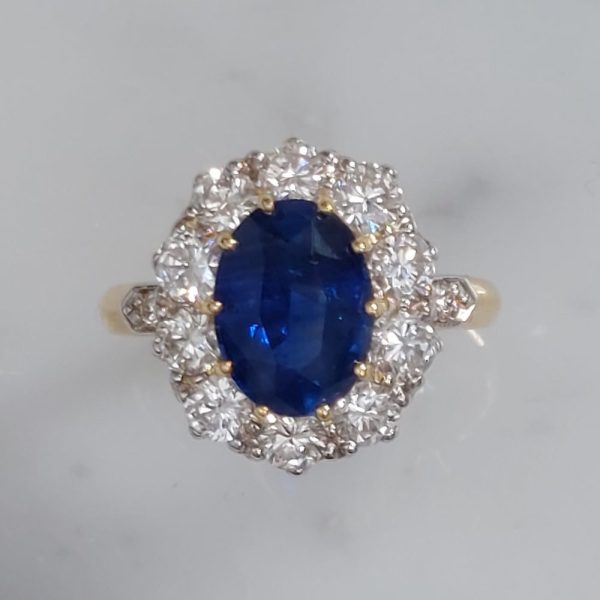 Vintage Sapphire and Diamond Cluster Ring, 3 Carats