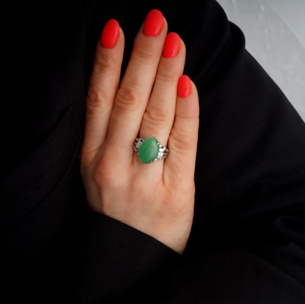 Vintage GIA Certified Grade A 4.77ct Jadeite Jade Ring with Diamonds