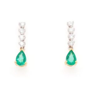 0.68ct Pear Cut Emerald and Diamond Drop Earrings