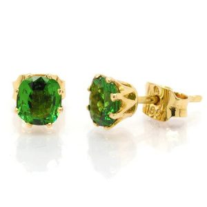 Solitaire 2.13ct Tsavorite Green Garnet Stud Earrings in 18ct Yellow Gold