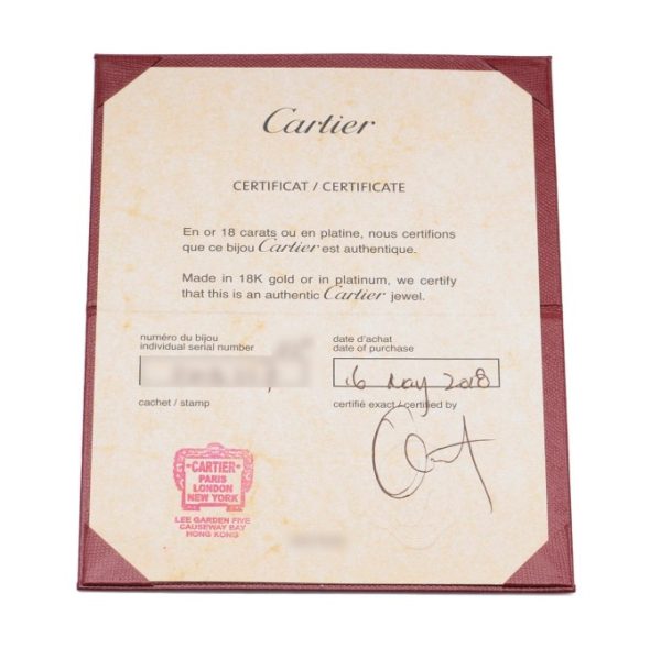Certificate of Authenticity for Cartier Juste Un Clou Gold Ring