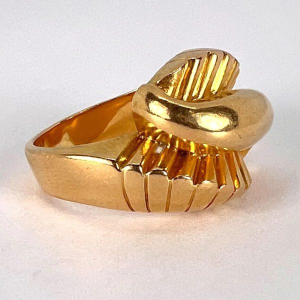 Vintage French Retro 18ct Yellow Gold Dress Ring with large central swirl