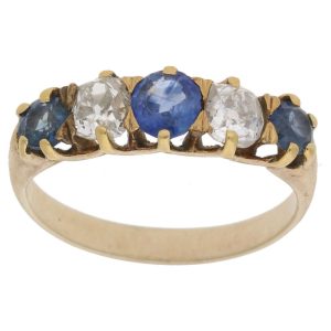 Victorian Antique Sapphire and Diamond Five Stone Ring
