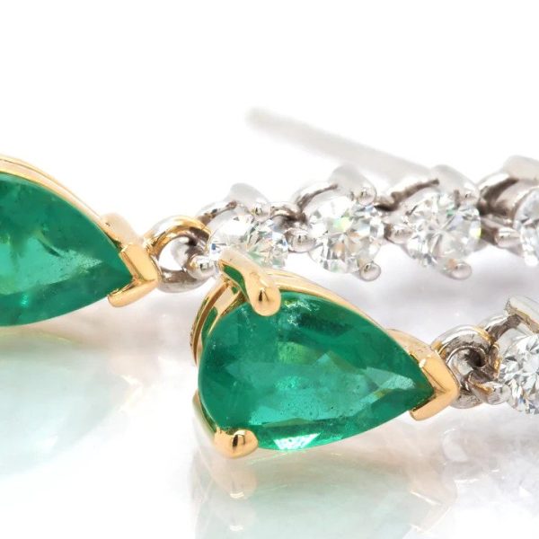 0.68ct Pear Cut Emerald and Diamond Drop Earrings