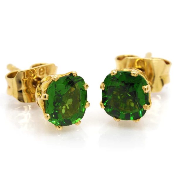 Single Stone 2.13ct Tsavorite Green Garnet Stud Earrings in 18ct Yellow Gold
