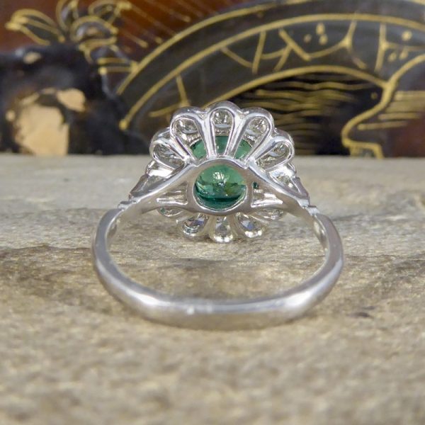 2.55ct Cushion Cut Emerald and Diamond Cluster Ring