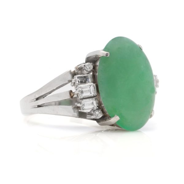 Vintage GIA Certified Grade A 4.77ct Jadeite Jade Ring with Diamonds