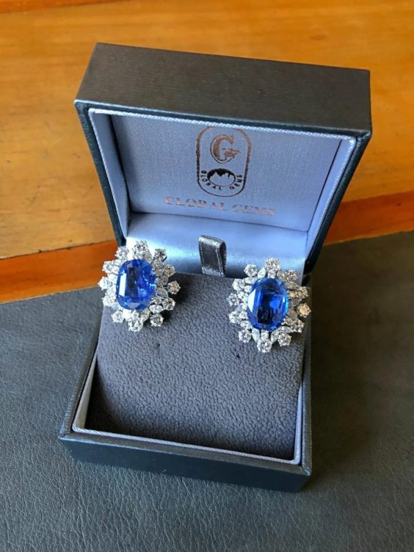 Fine Pair of Certified 20.20cts Natural No Heat Ceylon Sapphire and Brilliant and Marquise Diamond Cluster Earrings