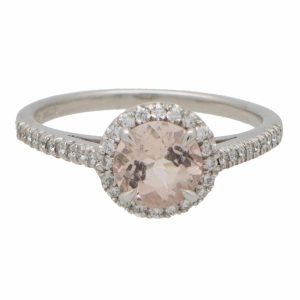Morganite and Diamond Halo Cluster Engagement Ring