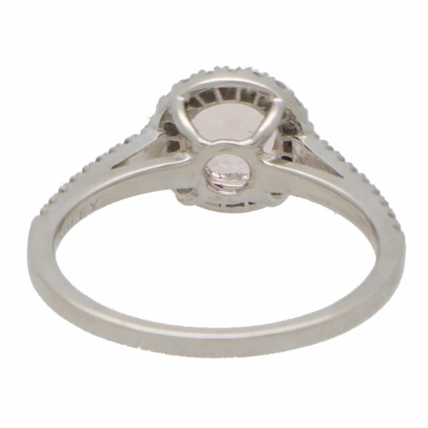 Morganite and Diamond Halo Cluster Engagement Ring in Platinum