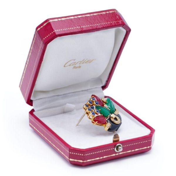 Vintage Cartier Multi Gemstone Flower Bouquet Brooch