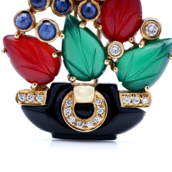 Vintage 1980s Cartier Multi Gemstone Floral Bouquet Brooch