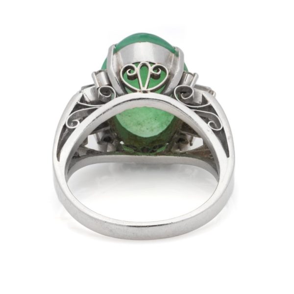Vintage GIA Certified Grade A 4.77ct Jadeite Jade and Diamond Ring in Platinum