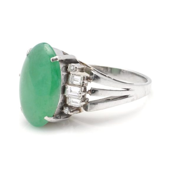 Vintage GIA Certified 4.77ct Grade A Natural Jadeite Jade and Diamond Ring in Platinum
