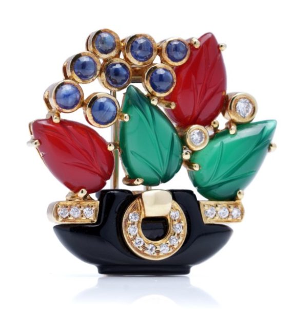 Vintage Cartier Multi Gemstone Flower Bouquet Brooch