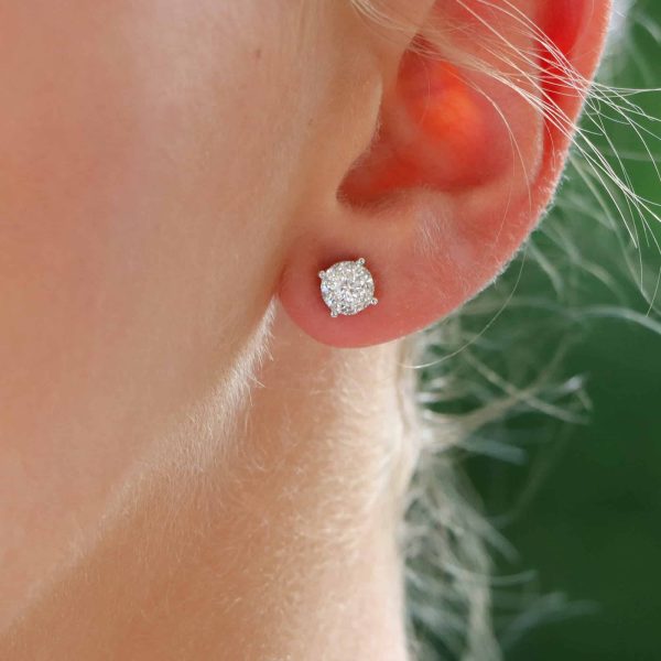 0.48ct Round Brilliant Cut Diamond Cluster Stud Earrings in 18ct White Gold
