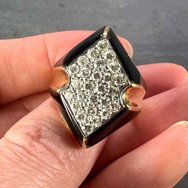 Vintage Onyx Diamond and Gold Cocktail Dress Ring