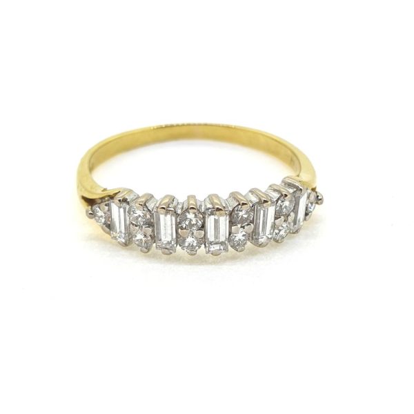 Vintage 1980s Baguette and Brilliant Diamond Ring in 18ct Yellow Gold