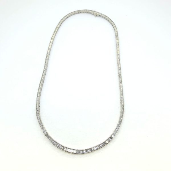 6.89ct Baguette Cut Diamond Collar Riviere Necklace 18ct White Gold