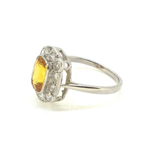 2.10ct Oval Yellow Sapphire and Diamond Floral Cluster Ring in Platinum