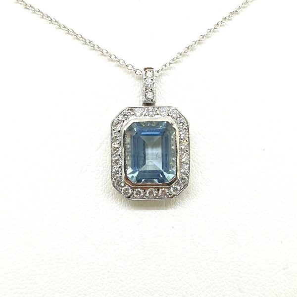 2.50ct Aquamarine and Diamond Cluster Pendant