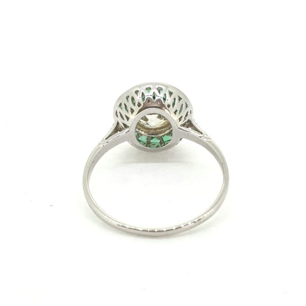 0.90ct Old Cut Diamond and Emerald Target Cluster Ring