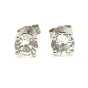 White Sapphire Solitaire Stud Earrings, 1.85 carats