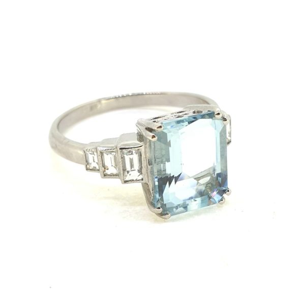 2.80ct Aquamarine and Stepped Baguette Diamond Engagement Ring