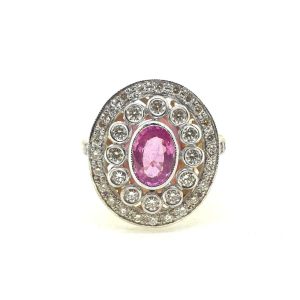 Edwardian Style 1ct Pink Sapphire and Diamond Cluster Ring