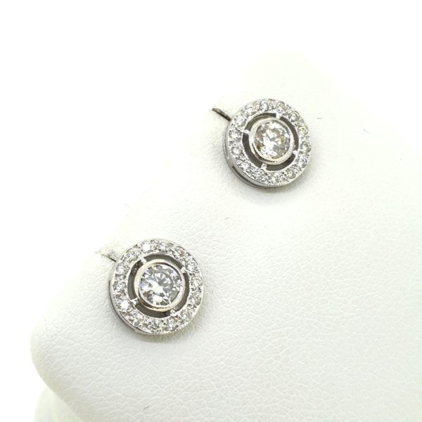 Diamond Halo Cluster Stud Earrings, 0.80 carat total