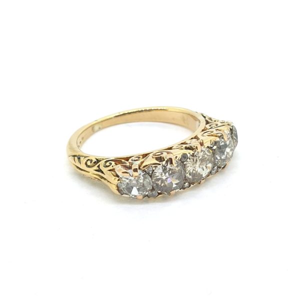 Victorian Antique 2.50ct Diamond Five Stone Ring in 18ct Yellow Gold
