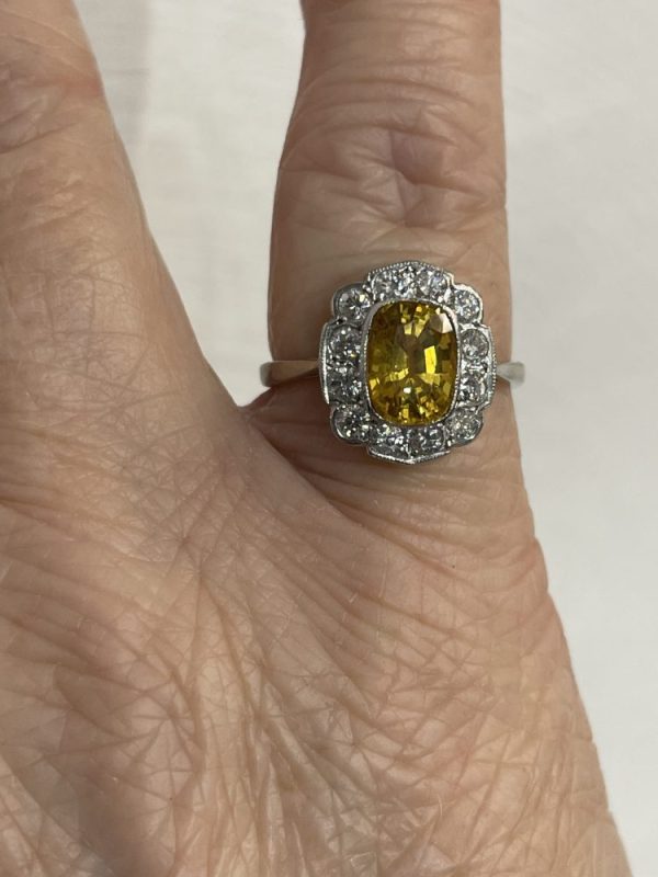 2.10ct Yellow Sapphire and Diamond Floral Cluster Ring
