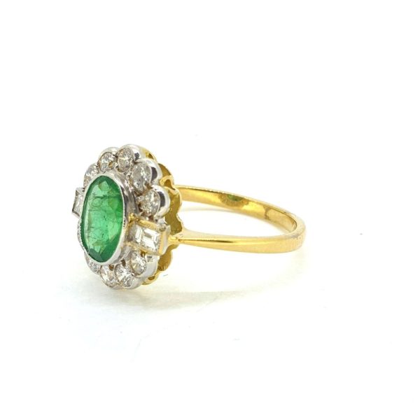 1.20ct Emerald and Diamond Floral Cluster Ring in 18ct Yellow Gold