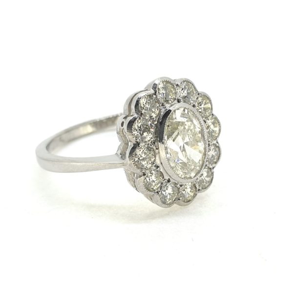 1.25ct Oval Diamond Daisy Cluster Ring in Platinum, 2 carat total