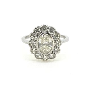 Oval Diamond Daisy Cluster Ring in Platinum, 2 carat total