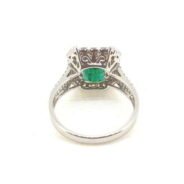 3.35ct Square Step Cut Emerald and Diamond Cluster Dress Ring in 18ct White Gold