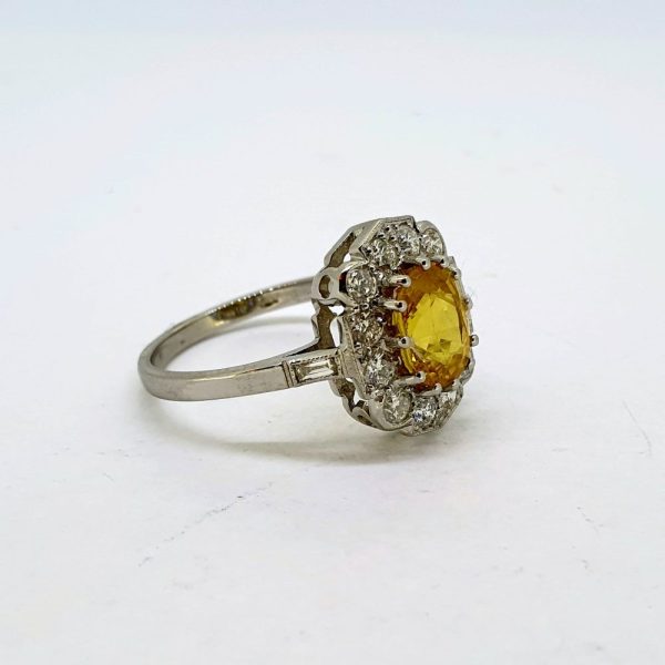 Modern 2.10ct Yellow Sapphire and Diamond Cluster Ring in Platinum
