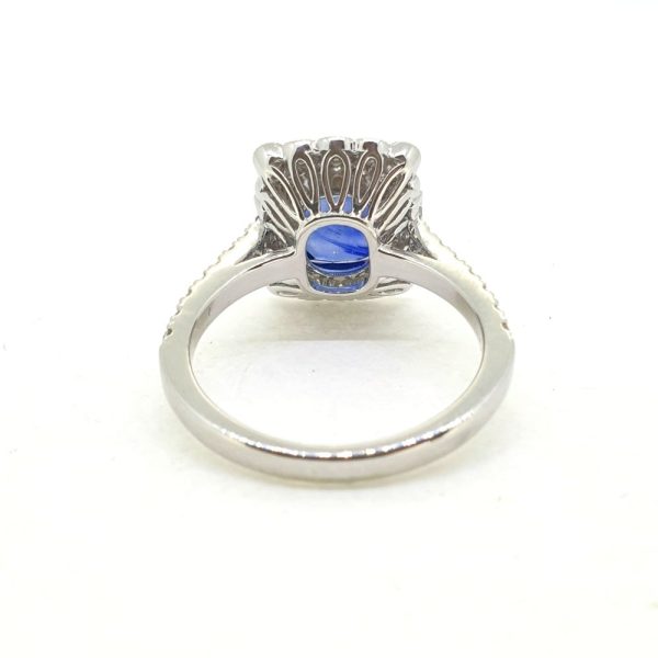 2.56ct Cushion Cut Sapphire and Diamond Cluster Ring