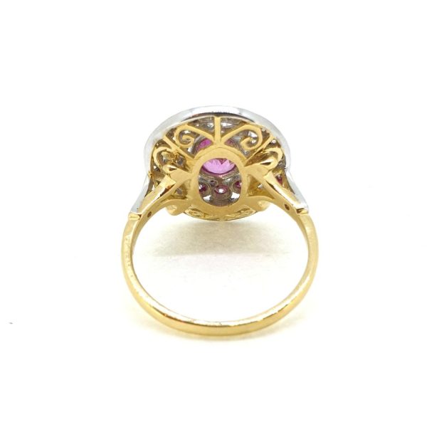 Edwardian Inspired 1ct Pink Sapphire and Diamond Cluster Ring