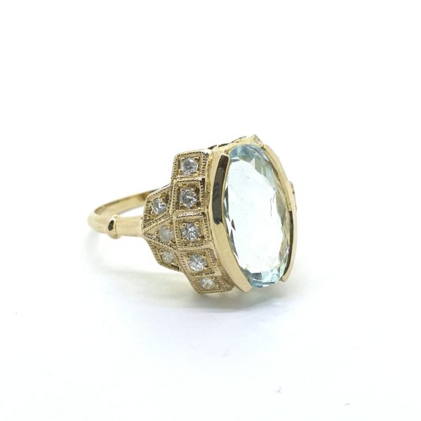 Contemporary Aquamarine and Diamond Cluster Dress Ring in 18ct Yellow Gold