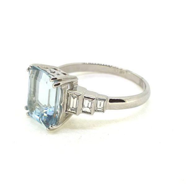 2.80ct Aquamarine and Baguette Diamond Engagement Ring