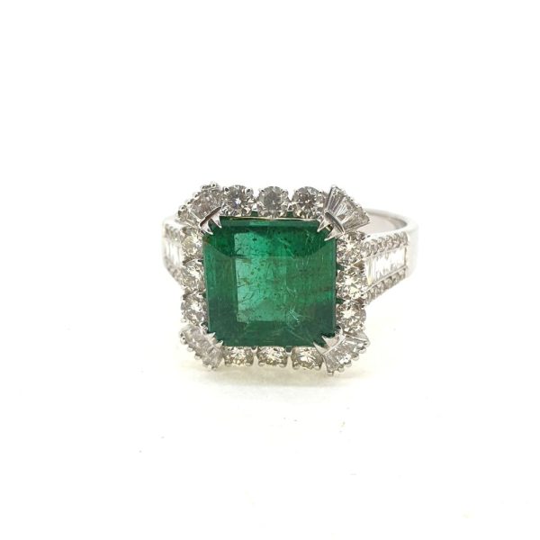 3.35ct Square Step Cut Emerald and Diamond Cluster Dress Ring