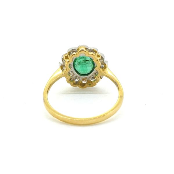 1.2ct Emerald and Diamond Floral Cluster Ring in 18ct Yellow Gold