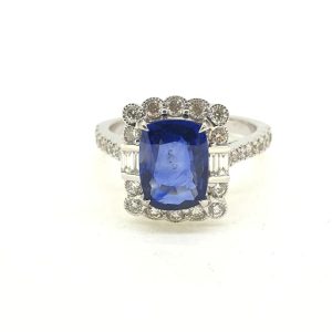 2.56ct Cushion Cut Sapphire and Diamond Cluster Ring