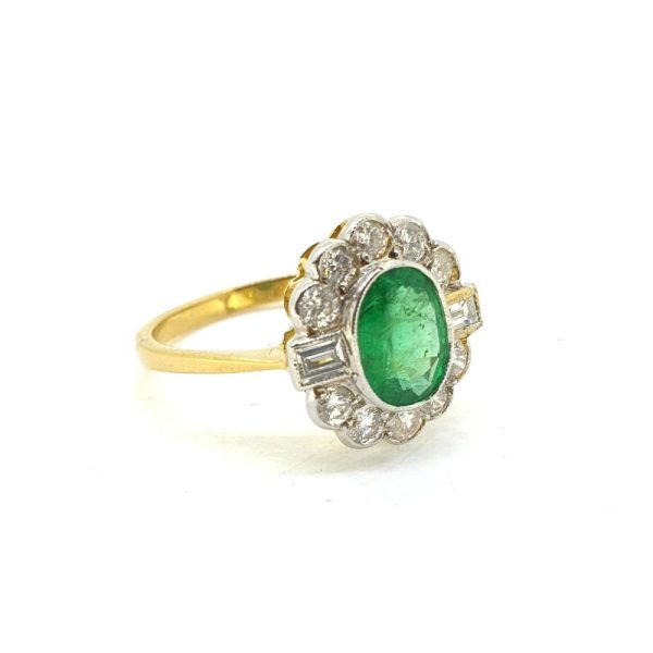 1.20ct Emerald and Diamond Flower Cluster Ring